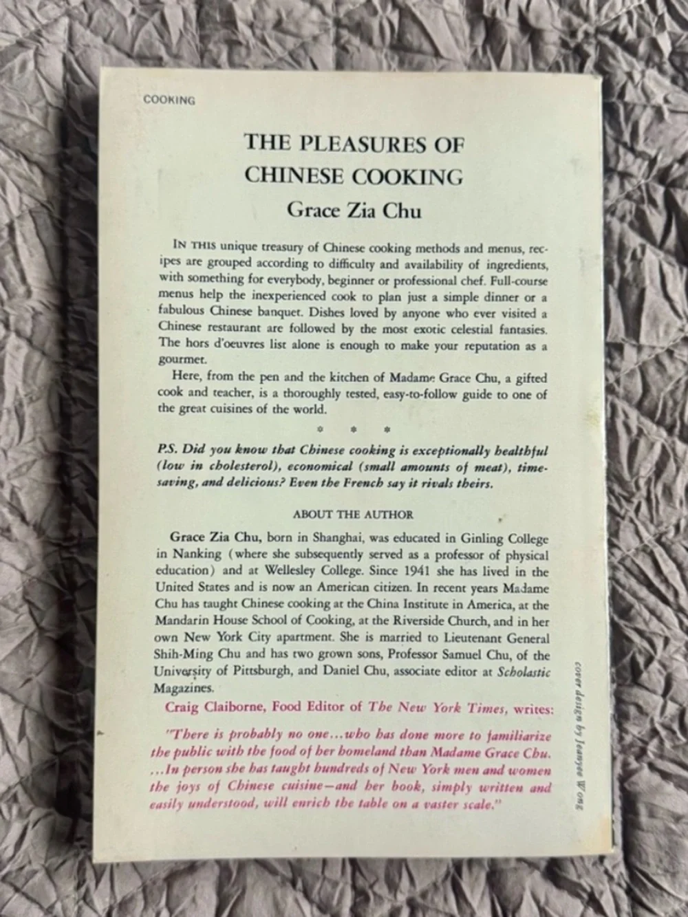 Vintage The Pleasures of Chinese Cooking Grace Zia Chu Cookbook Asian Recipes